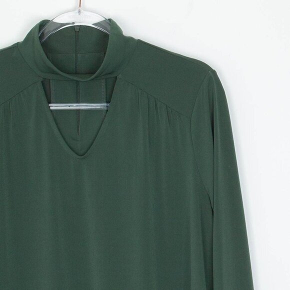 Susan Graver Womens Liquid Knit Keyhole Mock Neck Blouse Size L Green Stretch - Picture 2 of 9